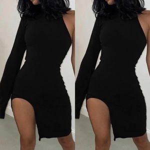 One Side Sleeve Mock Neck Dress